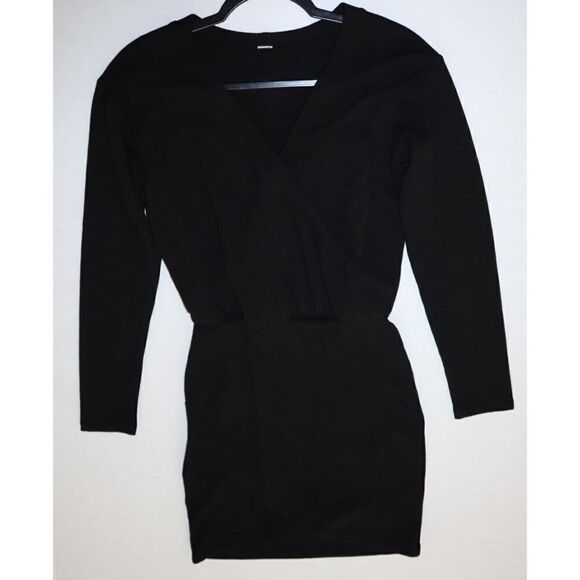 Monrow Women's Sz Small Black Supersoft Fleece Cross Over V Mini Dress - Picture 10 of 11